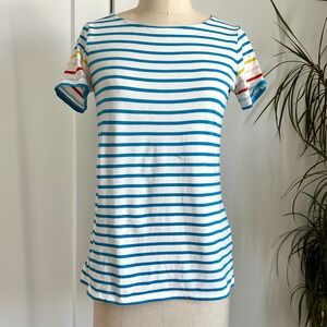 Boden Striped T-Shirt Rainbow Cuff Short‎ Sleeve Top Tee Casual Size S